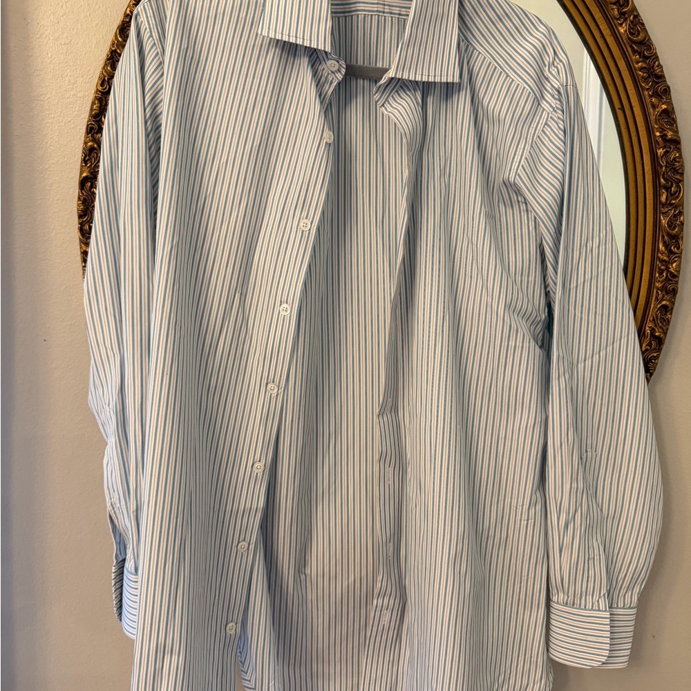 Hamilton Shirt Mens 16.5 Blue White Striped Dress Long Sleeve Button Up USA made